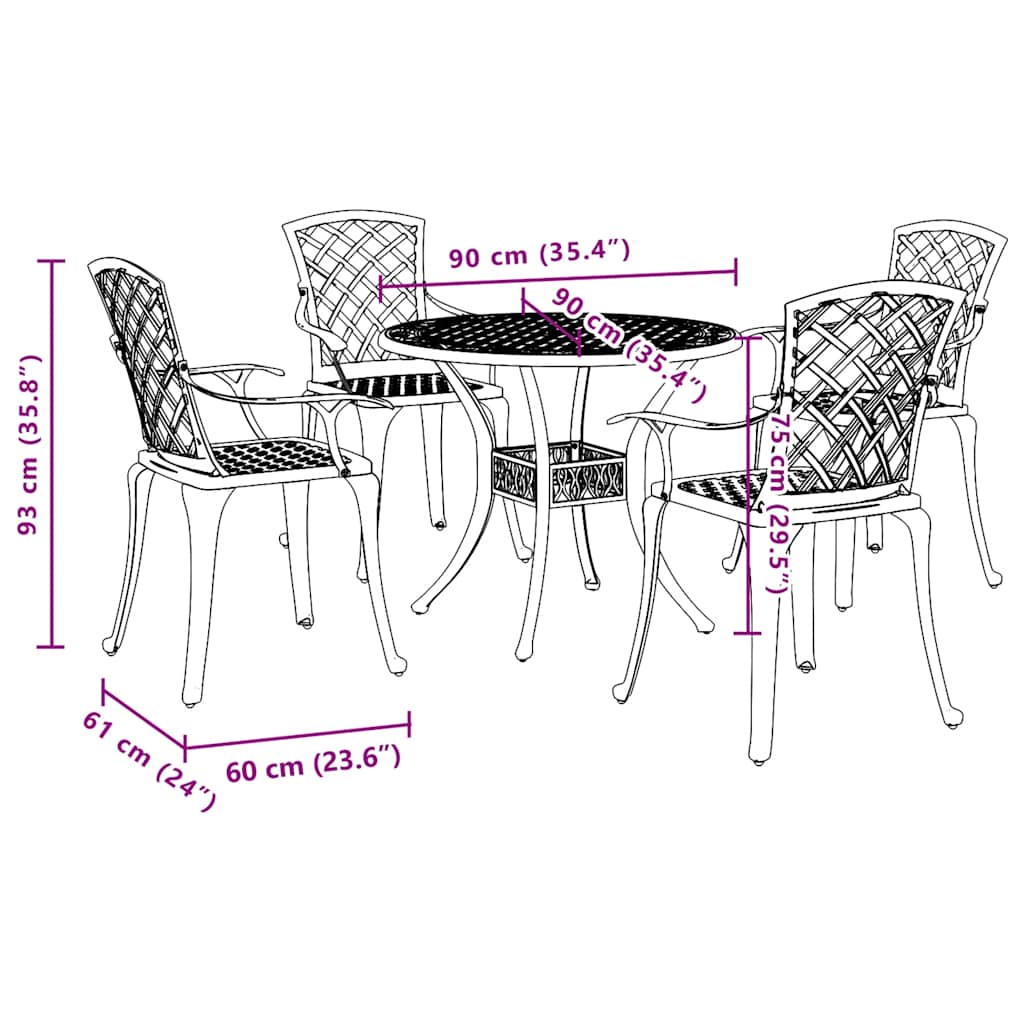 Set da Pranzo da Giardino 5 pz Bianco in Alluminio Pressofuso | homemem39