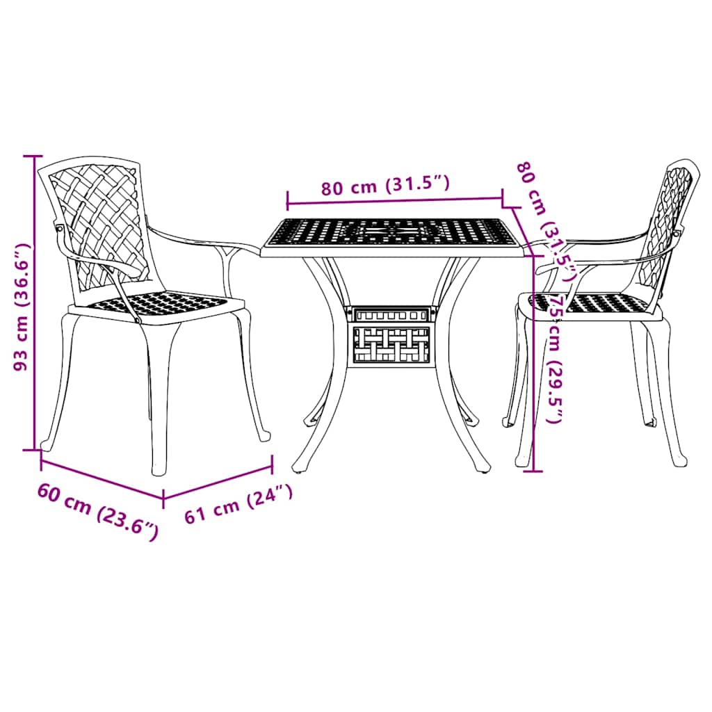 Set da Bistrot 3 pz Nero in Alluminio Pressofuso | homemem39