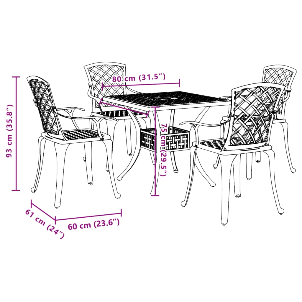 Set da Pranzo da Giardino 5 pz Bronzo in Alluminio Pressofuso | homemem39