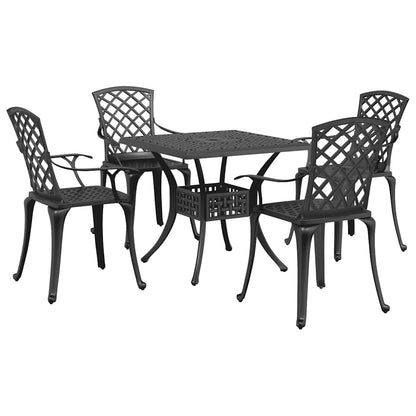 Set da Pranzo da Giardino 5 pz Nero in Alluminio Pressofuso | homemem39