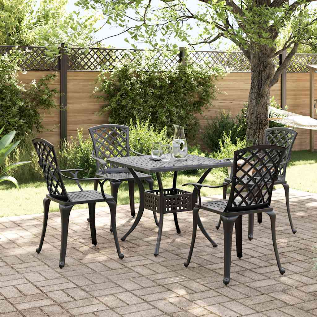Set da Pranzo da Giardino 5 pz Nero in Alluminio Pressofuso | homemem39