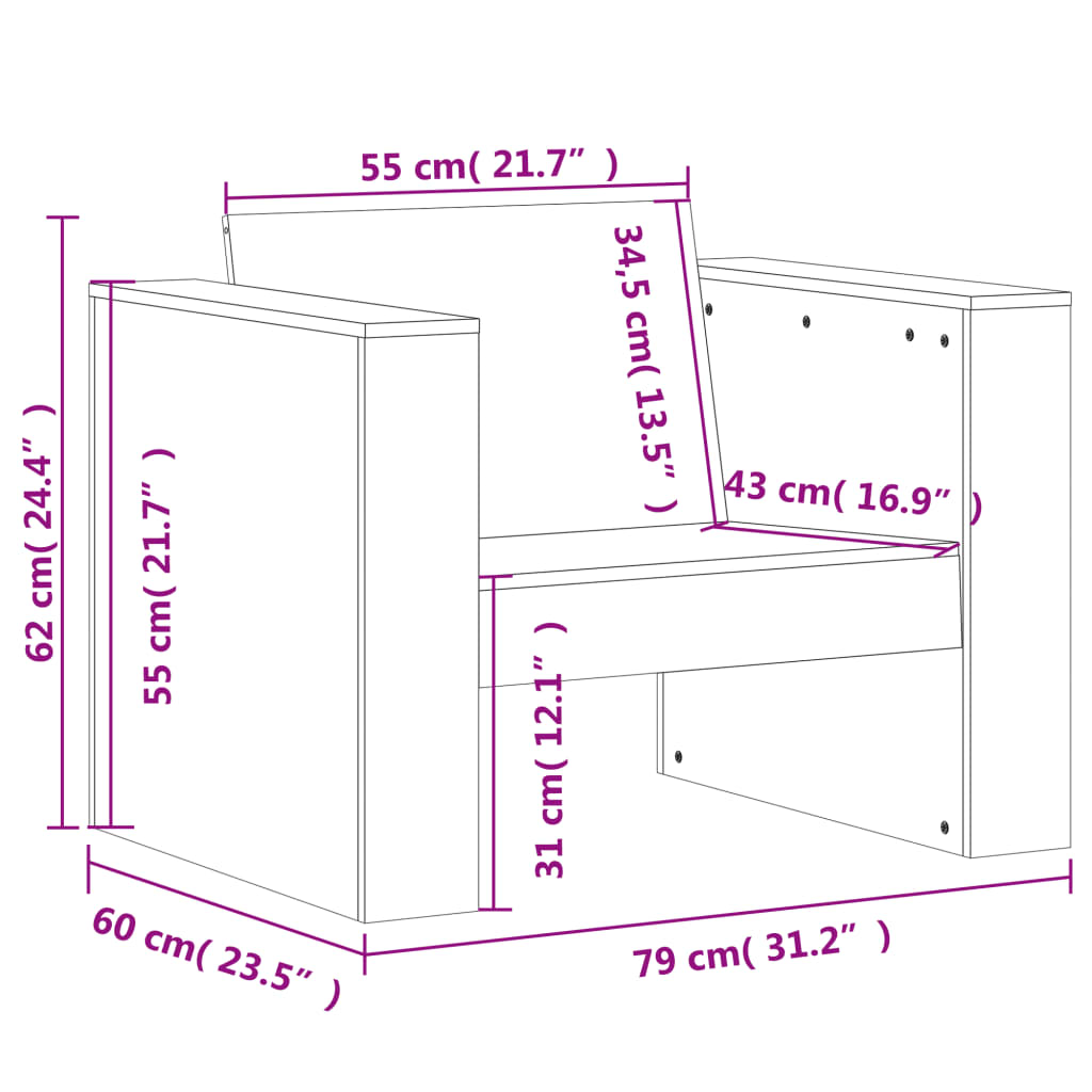 Divano da Giardino Bianco 79x60x62 cm in Legno Massello di Pino | homemem39