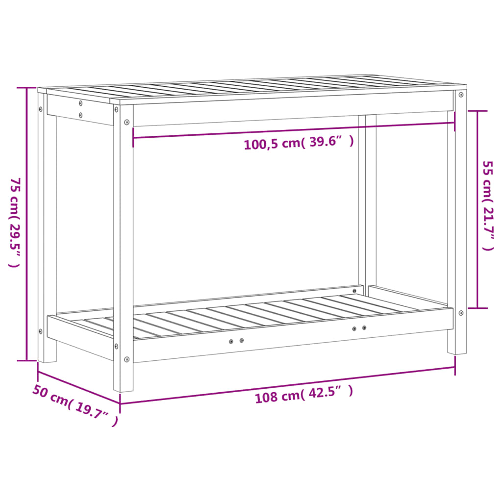 Tavolo Invaso con Ripiano 108x50x75 cm Legno Massello di Pino - homemem39