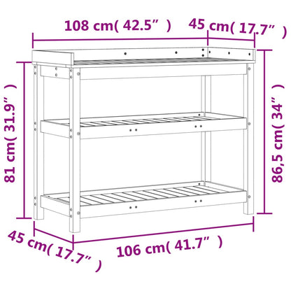 Tavolo Invaso con Ripiani 108x45x86,5 cm Legno Impregnato Pino