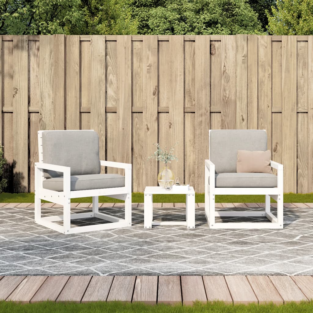 Set Salotto da Giardino 3 pz Bianco in Legno Massello di Pino | homemem39