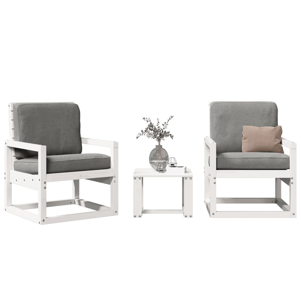 Set Salotto da Giardino 3 pz Bianco in Legno Massello di Pino | homemem39