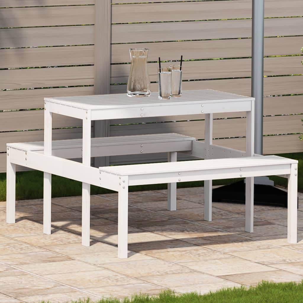 Tavolo da Picnic Bianco 110x134x75 cm in Legno Massello di Pino - homemem39