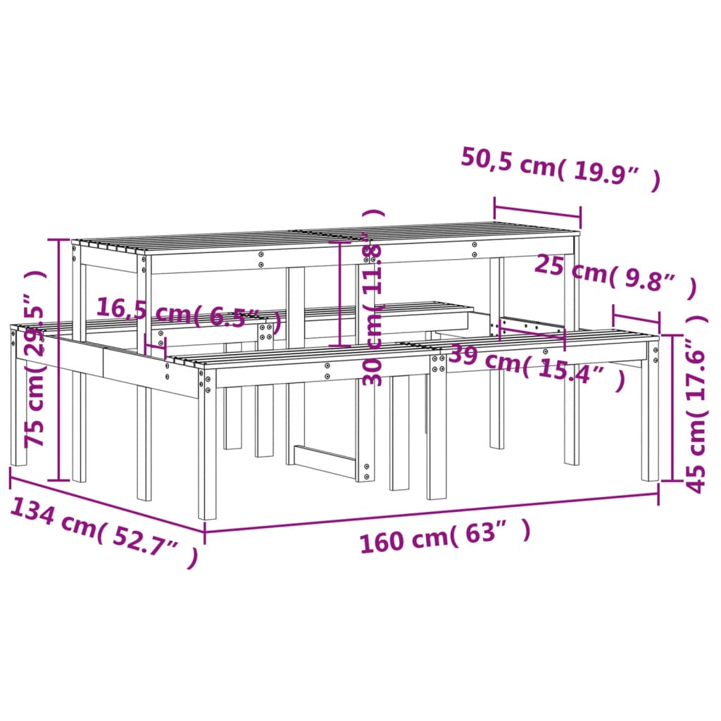 Tavolo da Picnic 160x134x75 cm in Legno Massello di Pino - homemem39