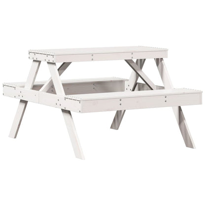 Tavolo da Picnic Bianco 105x134x75 cm in Legno Massello di Pino - homemem39