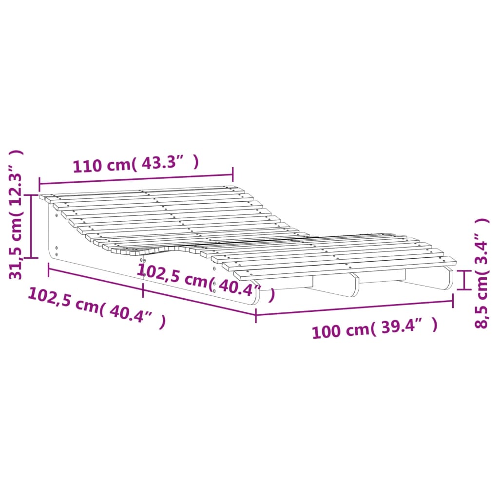 Lettino Prendisole 205x110x31,5 cm in Legno Massello di Pino - homemem39