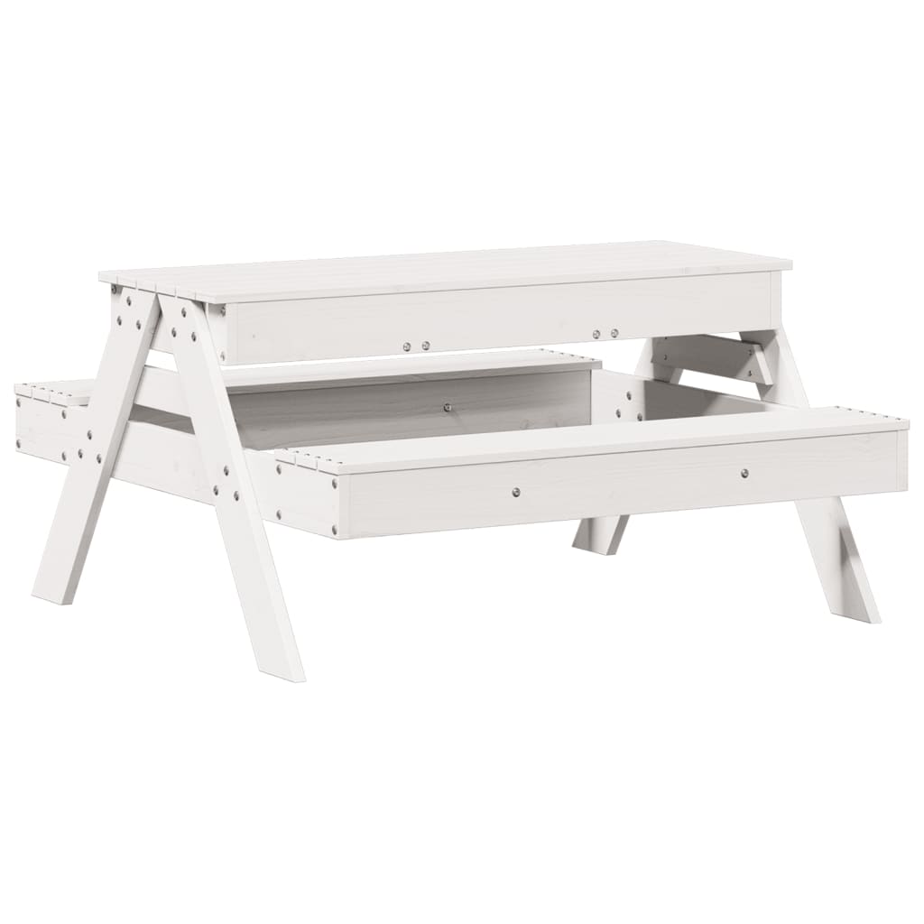 Tavolo Picnic con Sabbiera Bambini Bianco Legno Massello Pino - homemem39