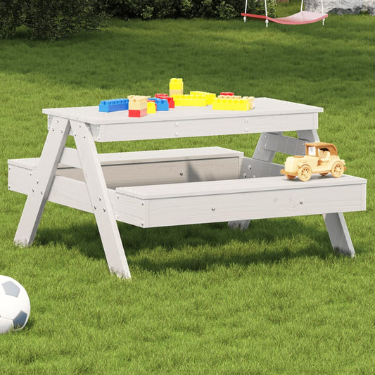 Tavolo Picnic per Bambini Bianco 88x97x52cm Legno Massello Pino | homemem39