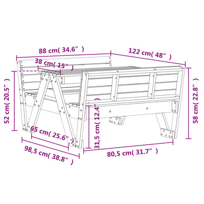 Tavolo da Picnic per Bambini 88x122x58cm Legno Massello di Pino - homemem39