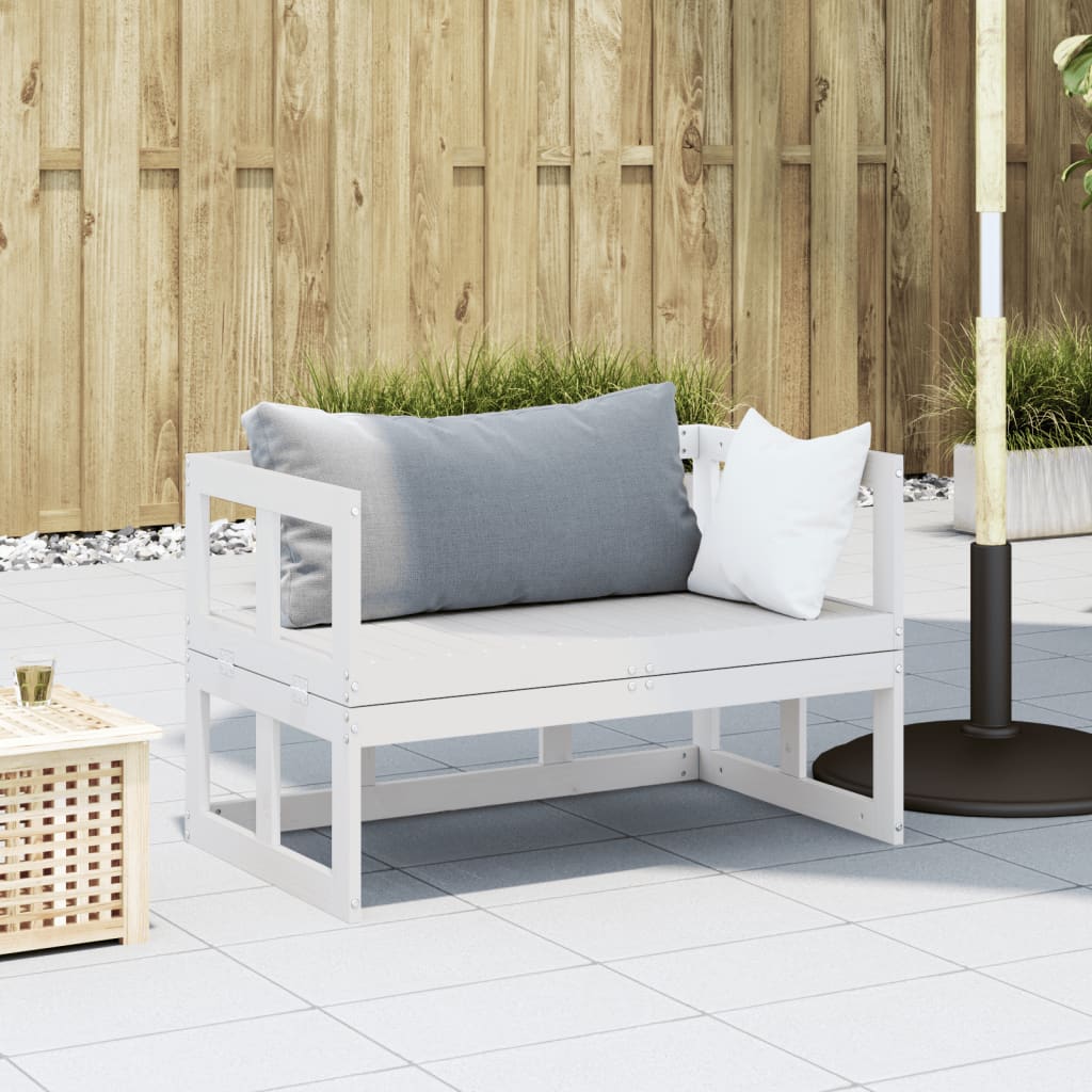 Panca Divano Giardino Estensibile Bianco Legno Massello di Pino | homemem39