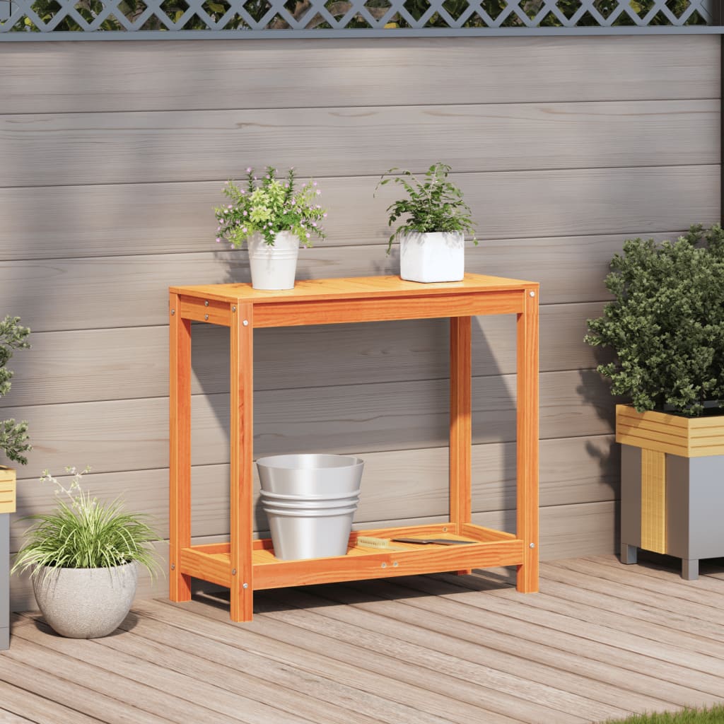 Tavolo Invasatura Ripiano Marrone Cera 82,5x35x75 Massello Pino | homemem39