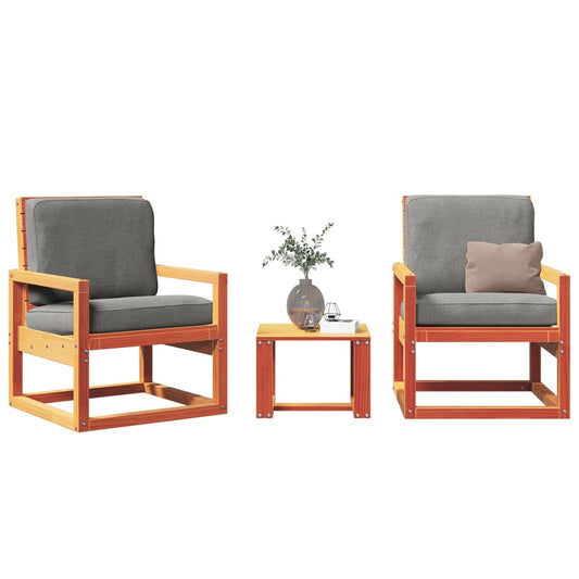 Set Salotto da Giardino 3 pz Marrone Cera Legno Massello Pino - homemem39