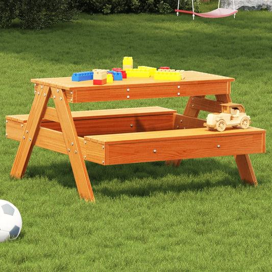 Tavolo Picnic Bambini Marrone Cera 88x97x52 cm Massello Pino - homemem39