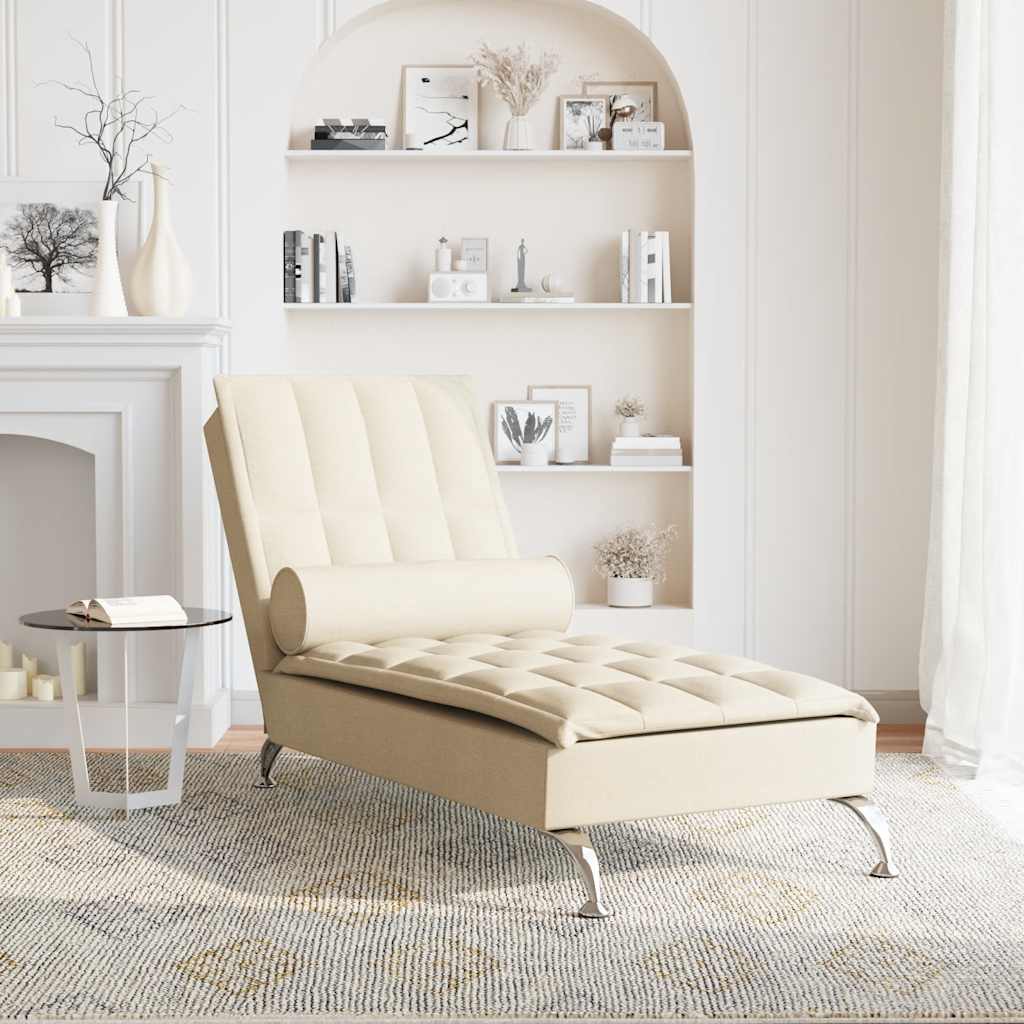 Chaise Longue Massaggi con Capezzale Crema in Tessuto - homemem39