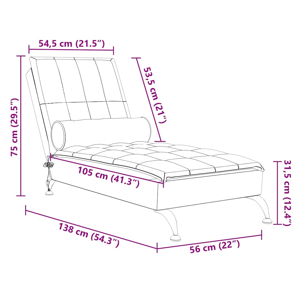 Chaise Longue Massaggi con Capezzale Crema in Tessuto