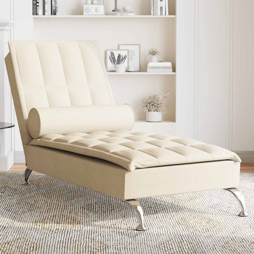 Chaise Longue Massaggi con Capezzale Crema in Tessuto - homemem39