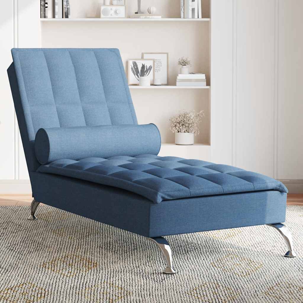 Chaise Longue Massaggi Cuscino a Rullo Blu in Tessuto - homemem39