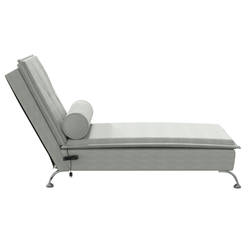 Chaise Longue Massaggi Cuscino a Rullo Grigio Chiaro in Velluto - homemem39