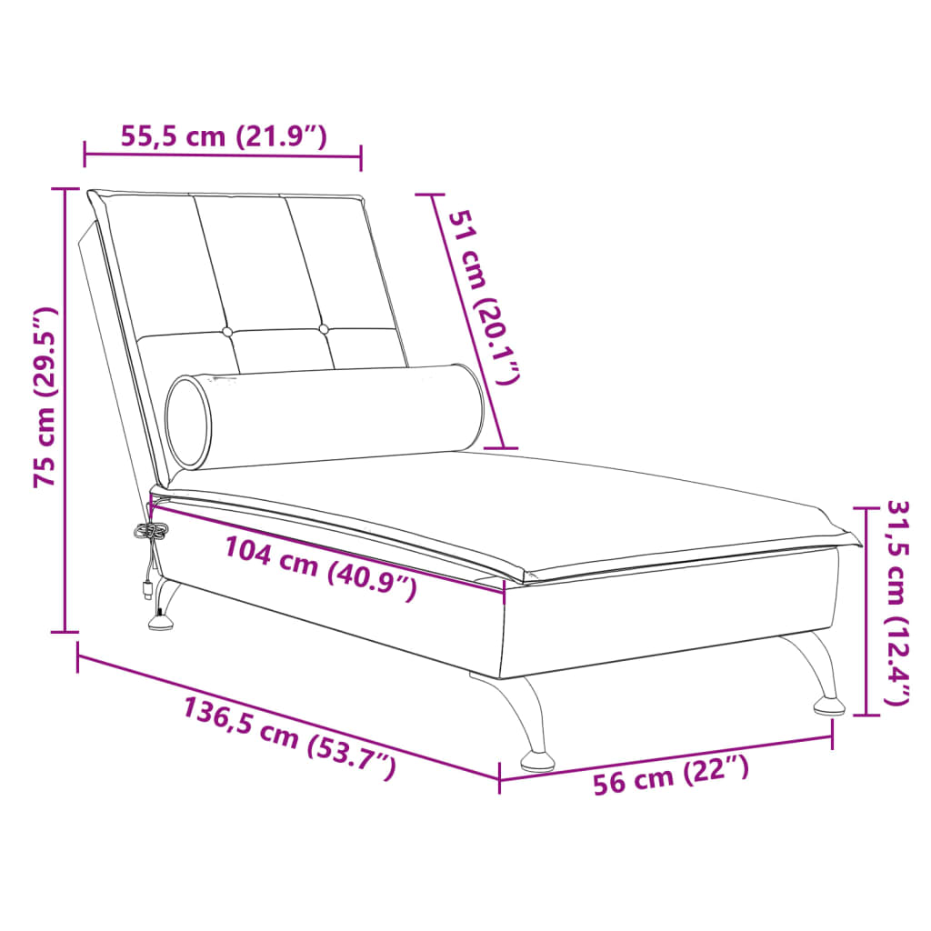 Chaise Longue Massaggi Cuscino a Rullo Grigio Chiaro in Velluto - homemem39