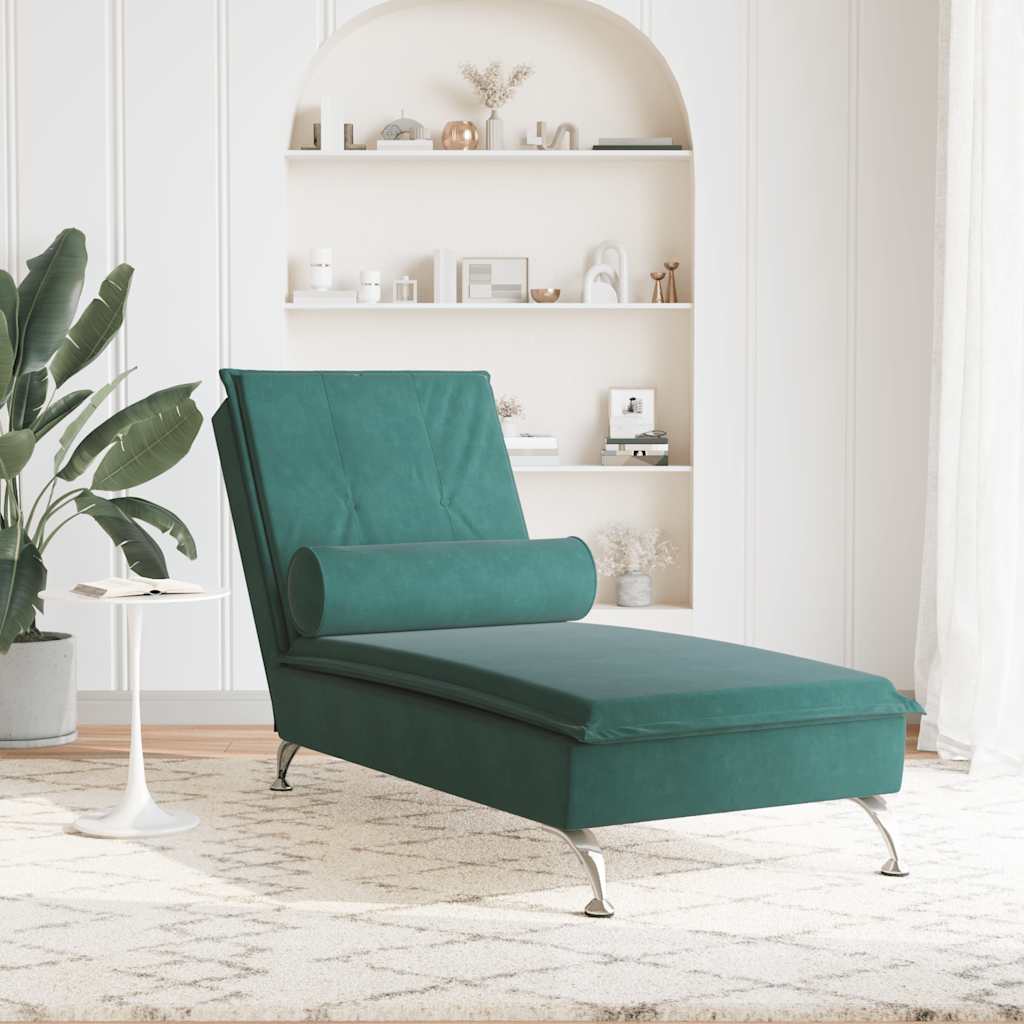 Chaise Longue Massaggi con Capezzale Verde Scuro in Velluto - homemem39