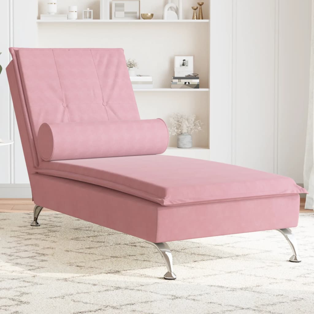 Chaise Longue Massaggi con Cuscino Rosa in Velluto - homemem39