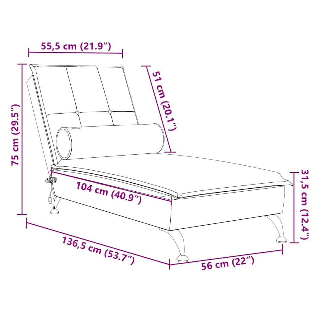 Chaise Longue Massaggi con Cuscino a Rullo Rosso Vino Velluto - homemem39