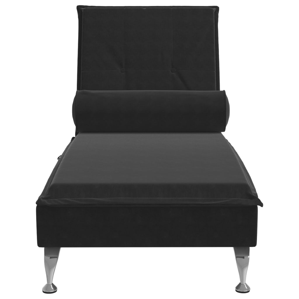 Chaise Longue Massaggi con Cuscino a Rullo Nero in Velluto - homemem39