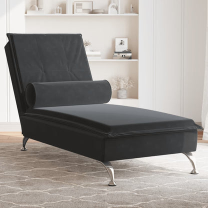 Chaise Longue Massaggi con Cuscino a Rullo Nero in Velluto - homemem39