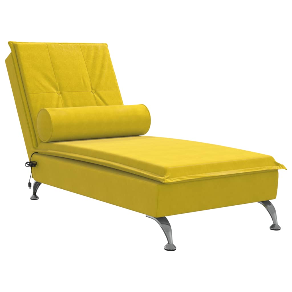 Chaise Longue Massaggi con Cuscino a Rullo Giallo in Velluto