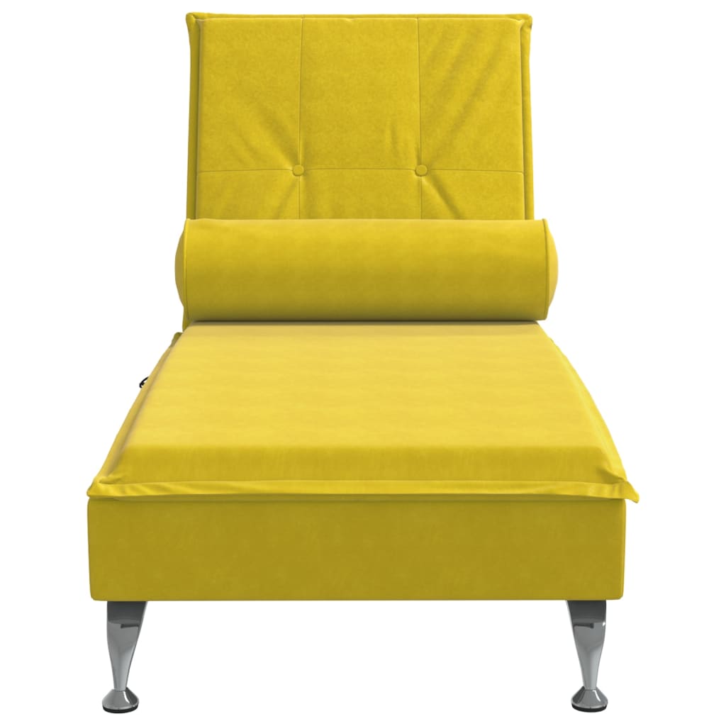 Chaise Longue Massaggi con Cuscino a Rullo Giallo in Velluto