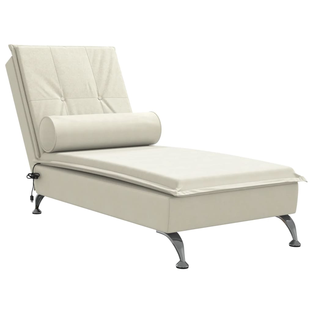 Chaise Longue Massaggi con Cuscino a Rullo Crema in Velluto - homemem39