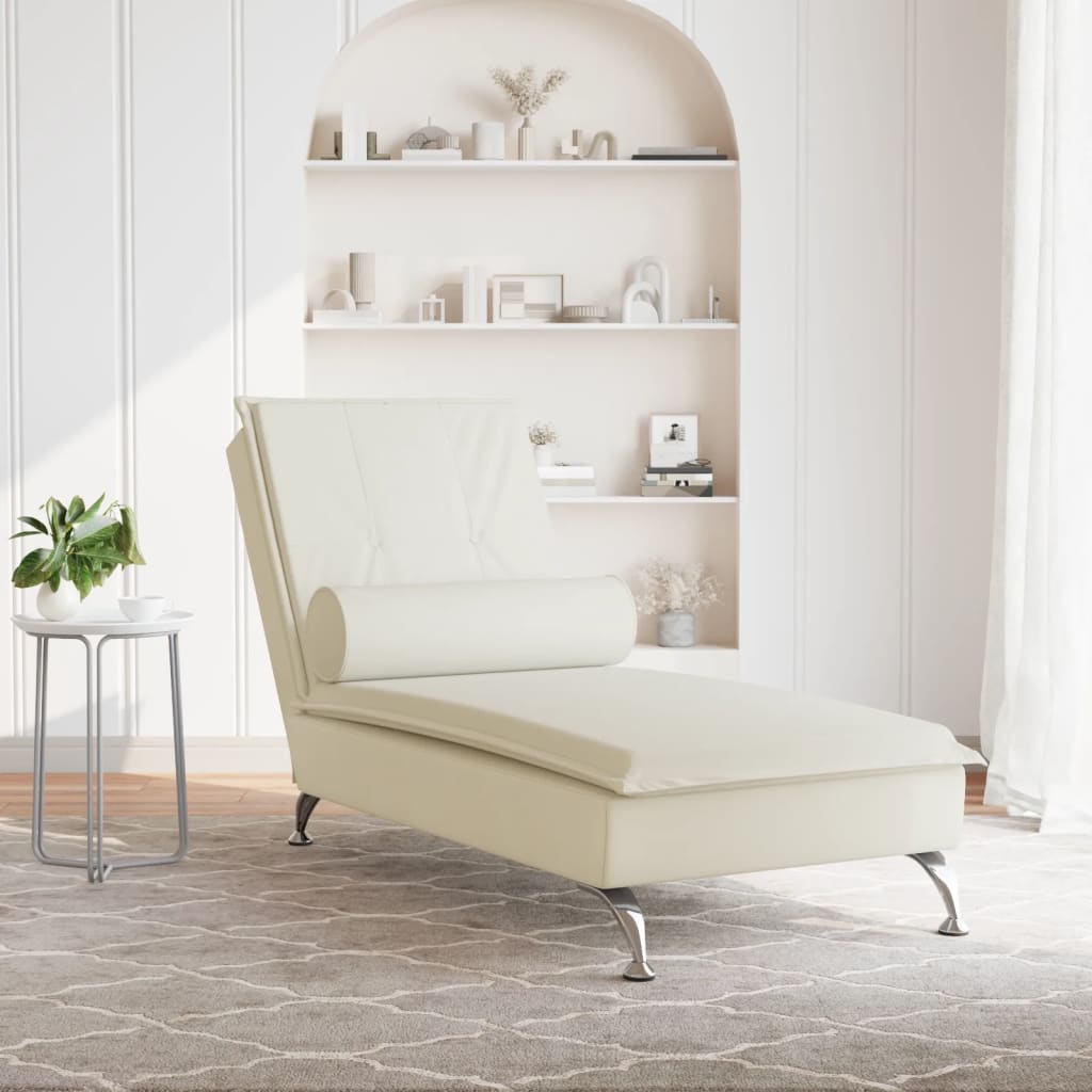 Chaise Longue Massaggi con Cuscino a Rullo Crema in Velluto - homemem39