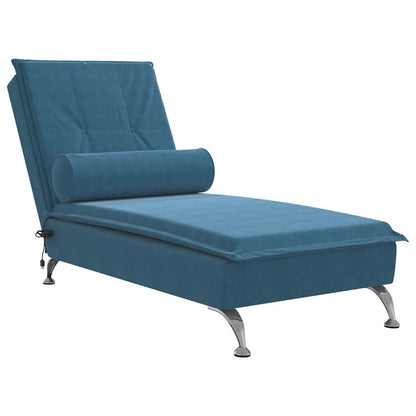 Chaise Longue Massaggi con Cuscino a Rullo Blu in Velluto - homemem39