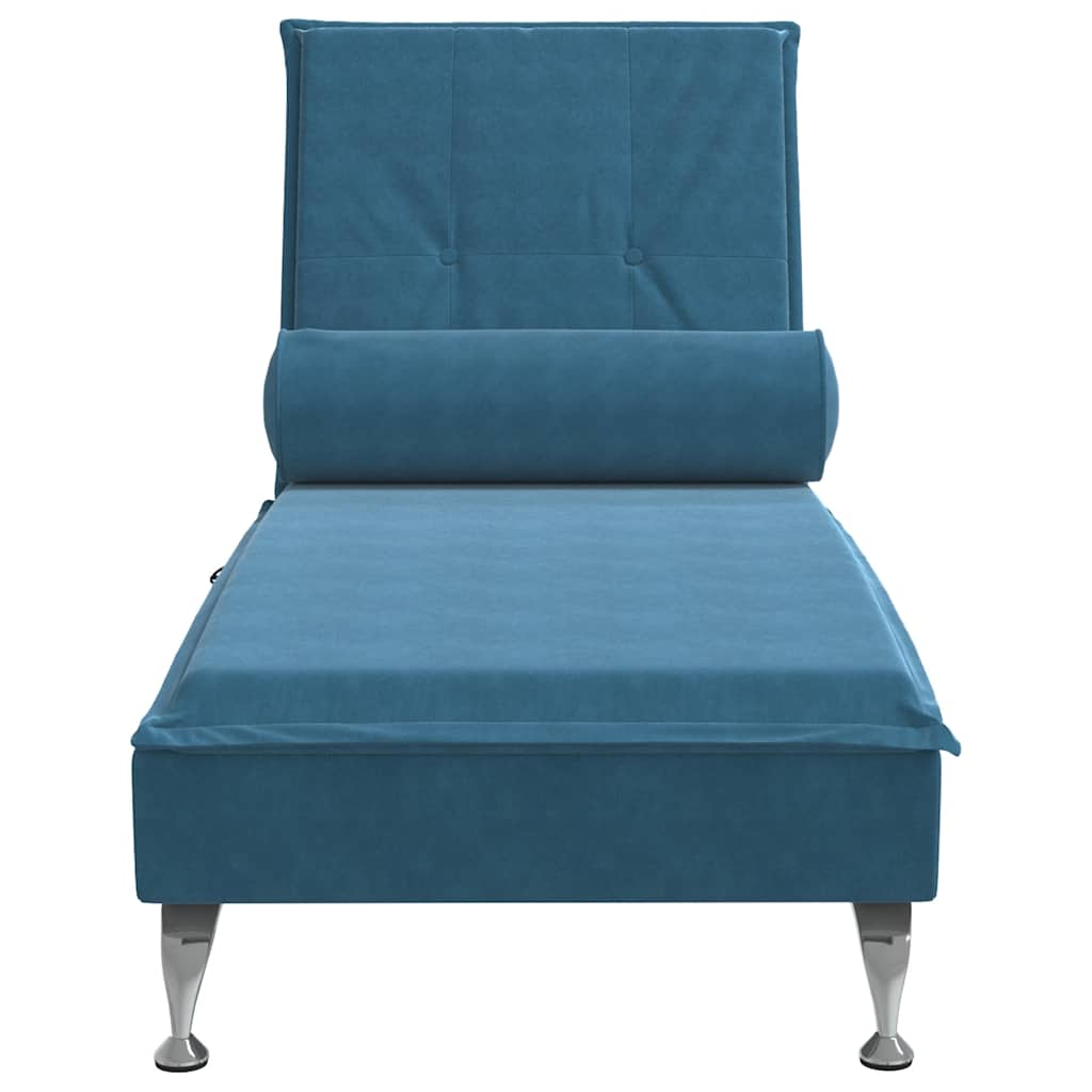 Chaise Longue Massaggi con Cuscino a Rullo Blu in Velluto