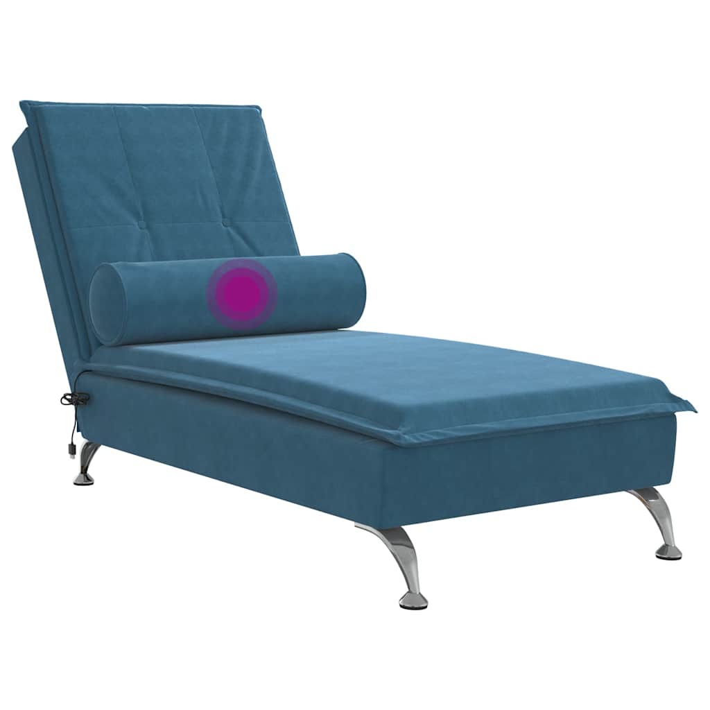Chaise Longue Massaggi con Cuscino a Rullo Blu in Velluto - homemem39