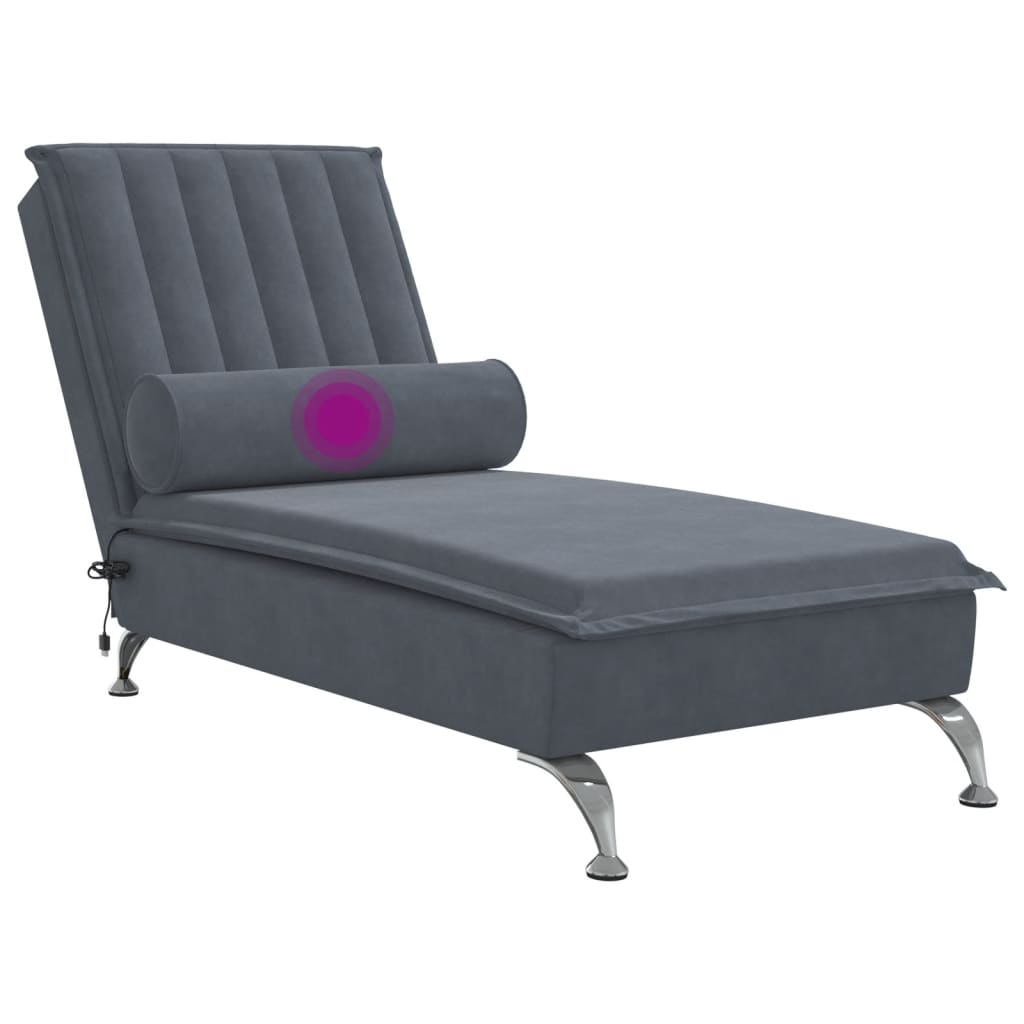 Chaise Longue Massaggi con Capezzale Grigio Scuro in Velluto - homemem39