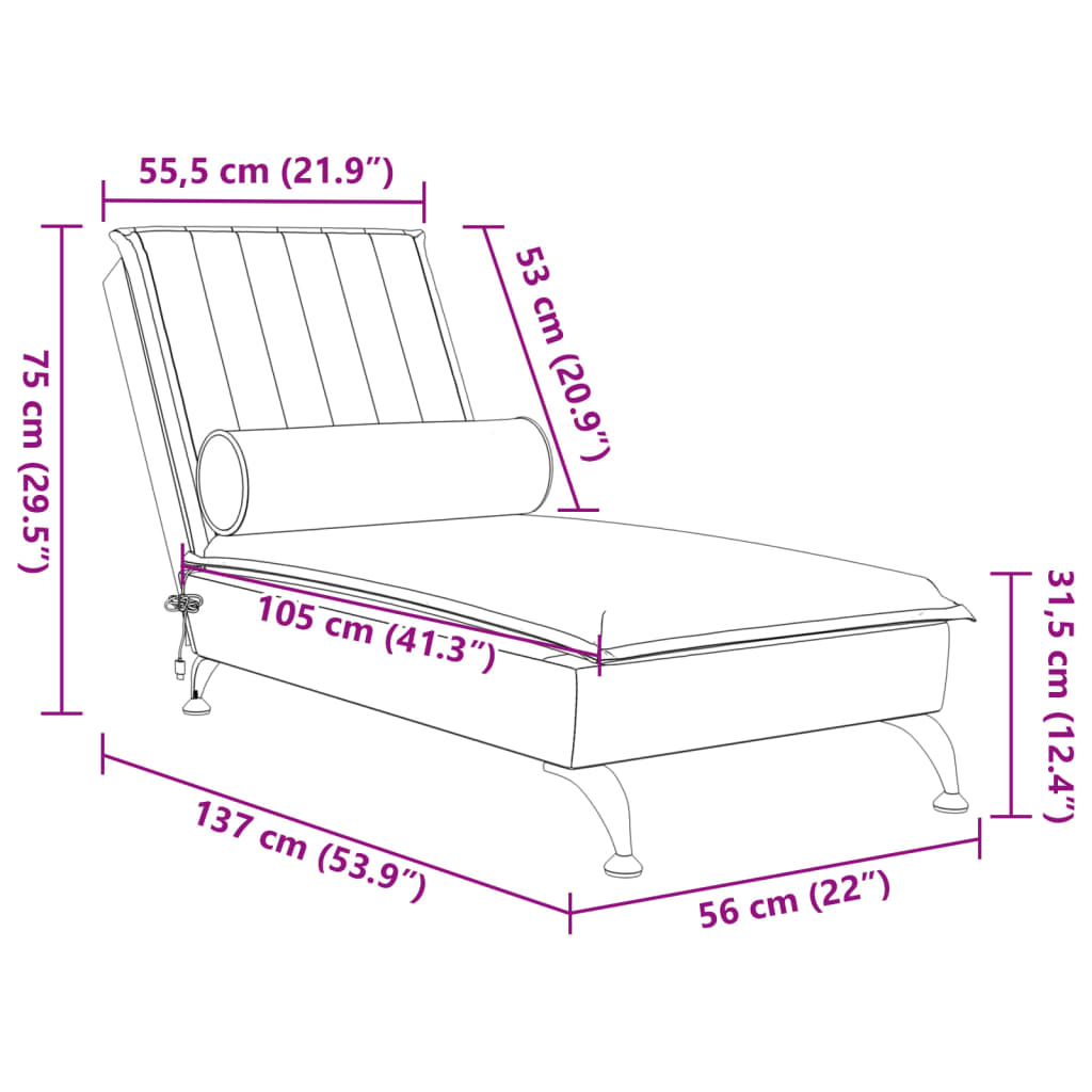 Chaise Longue Massaggi con Capezzale Grigio Scuro in Velluto - homemem39