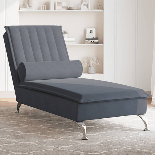 Chaise Longue Massaggi con Capezzale Grigio Scuro in Velluto - homemem39