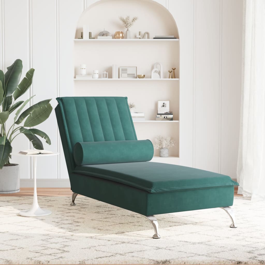 Chaise Longue Massaggi con Capezzale Verde Scuro in Velluto - homemem39