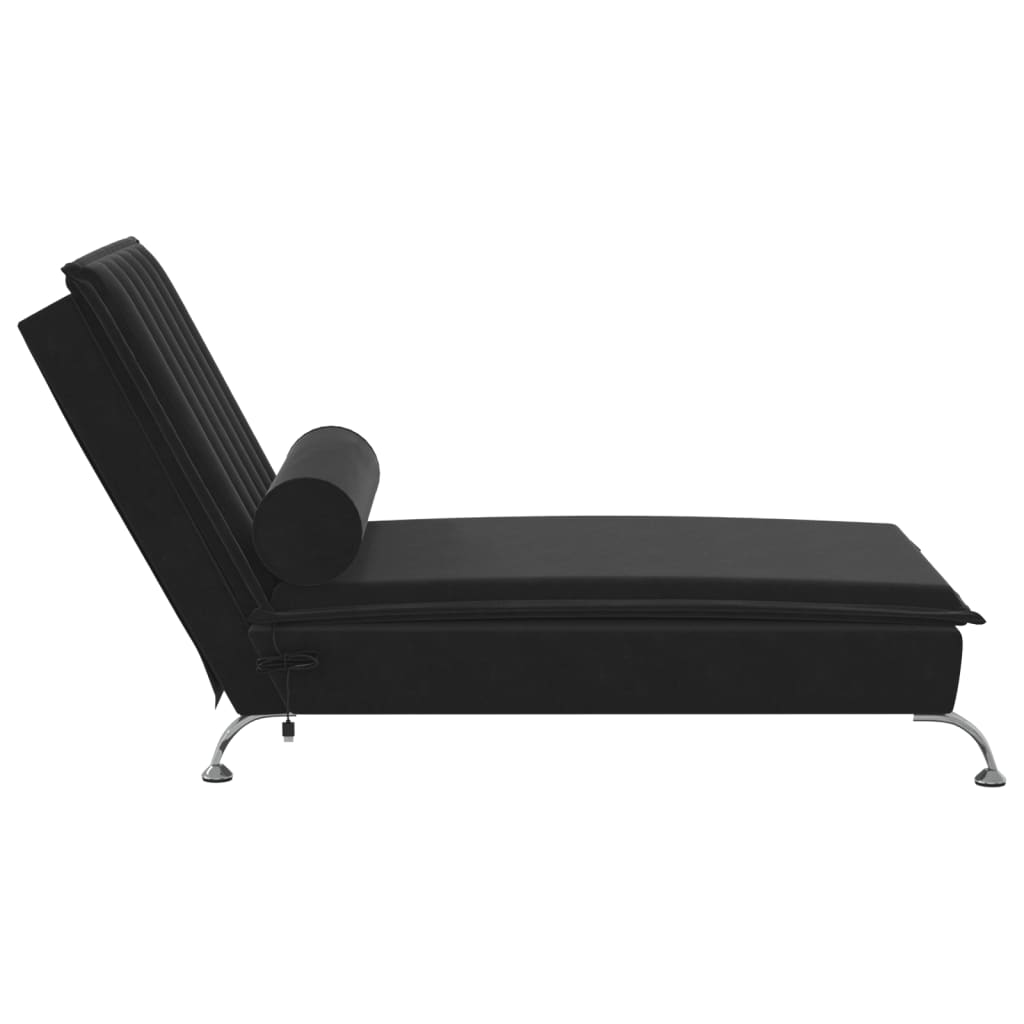 Chaise Longue Massaggi con Cuscino a Rullo Nero in Velluto