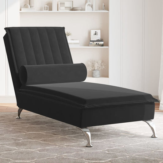 Chaise Longue Massaggi con Cuscino a Rullo Nero in Velluto