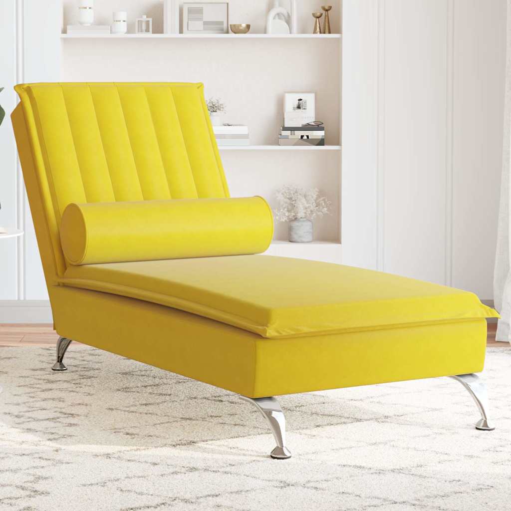 Chaise Longue Massaggi con Cuscino a Rullo Giallo in Velluto