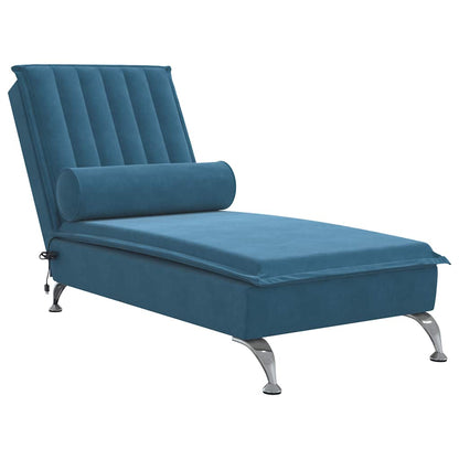 Chaise Longue Massaggi con Cuscino a Rullo Blu in Velluto