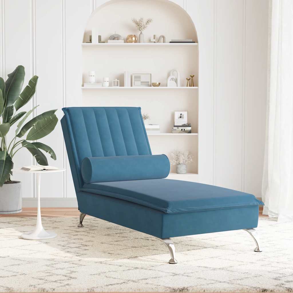 Chaise Longue Massaggi con Cuscino a Rullo Blu in Velluto - homemem39