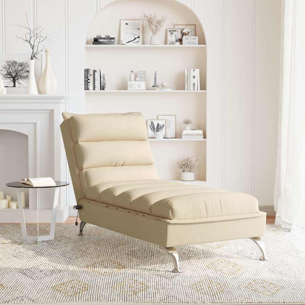 Chaise Longue Massaggi con Cuscini Crema in Tessuto - homemem39