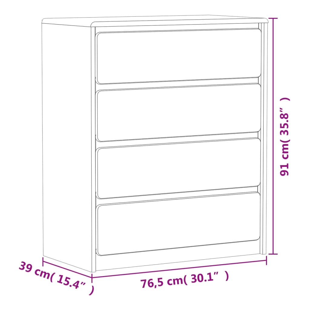 Comodino SAUDA Rovere 76,5x39x91 cm in Legno Massello di Pino - homemem39